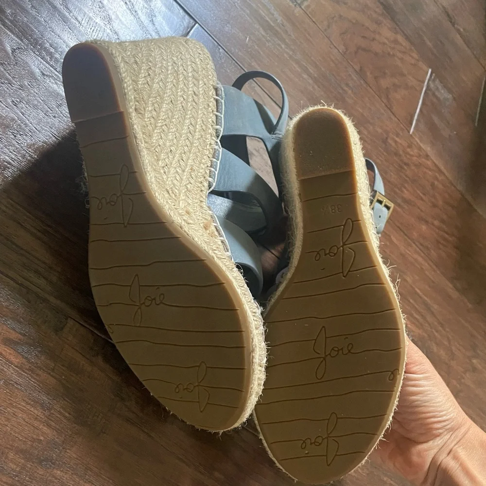 Joie Kaelyn Blue Espadrille Wedge Sandals Leather Size 38.5